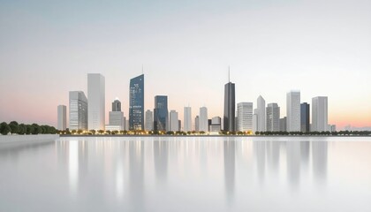 Fototapeta premium City Skyline Reflection at Sunset