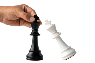 Chess game ending hand holding black king over defeated white king, chess, game, king, checkmate, strategy, black, white, hand, defeat, competition, board game, challenge, victory, tactic, opponent