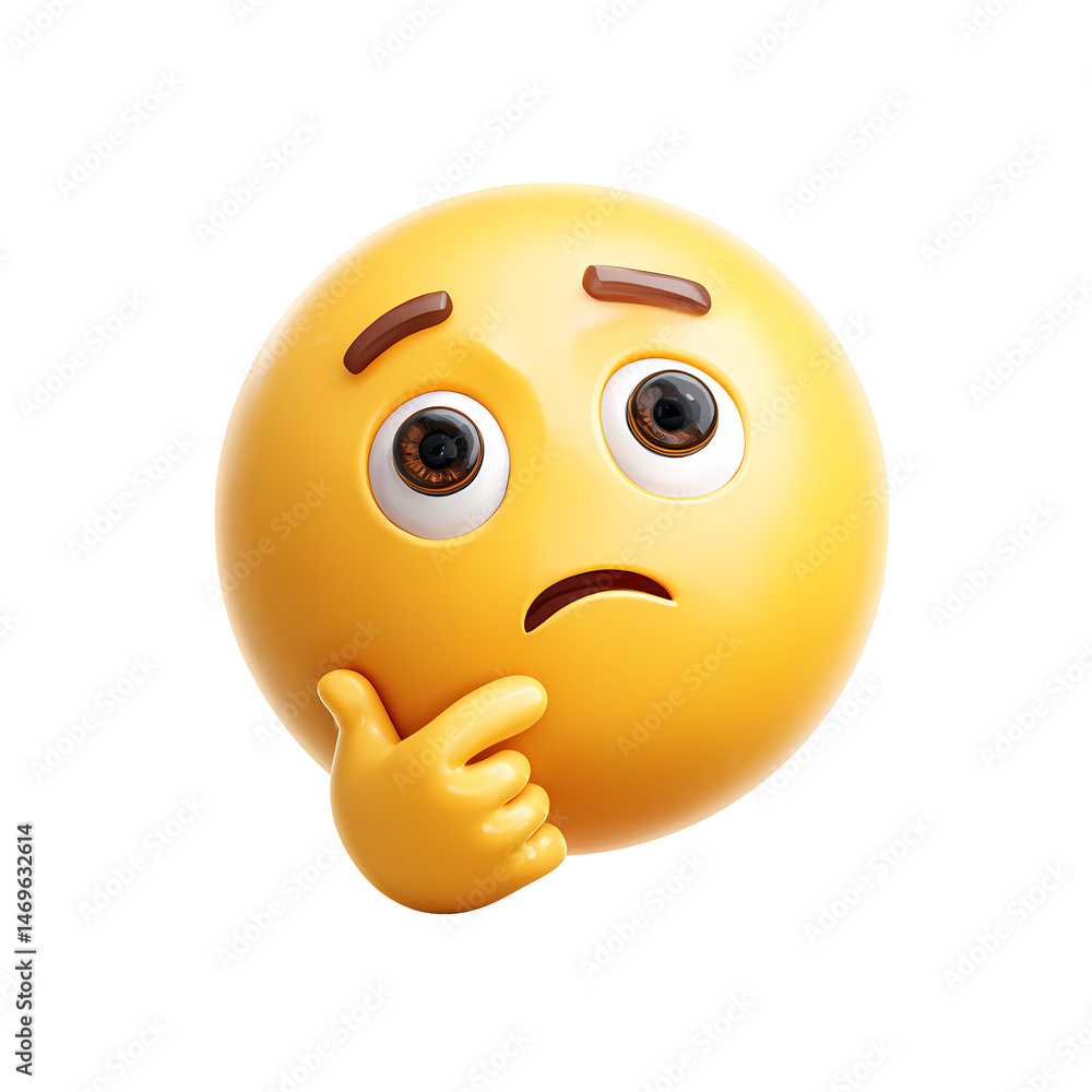 Poster 3d render of a thinking emoticon on transparent background
