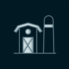 Line Farm house icon isolated on black background. Flat filled outline style with shadow. Vector