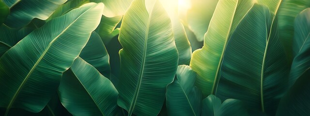 Obraz premium Tropical banana leaves sunlight background nature
