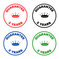 set of 2 years guarantee stamp, label, stamp tag, icon for advertising, marketing and promotion, stamp for packaging bag, box.
