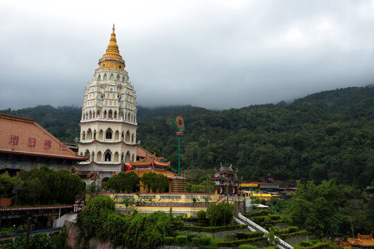 Kek Lok Si Temple in Penang, Malaysia Surrounded by Lush Greenery - Scenic view of the Kek Lok Si Temple, one of the largest and most famous Buddhist temples in Southeast Asia.
