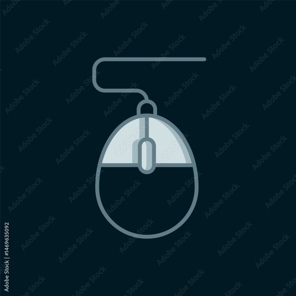 Aufkleber line computer mouse gaming icon isolated on black background. optical with wheel symbol. flat filled
