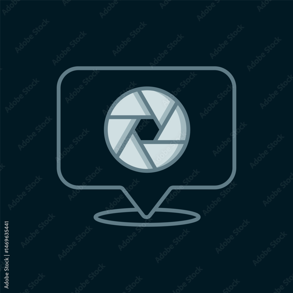 Poster line camera shutter icon isolated on black background. flat filled outline style with shadow. vector
