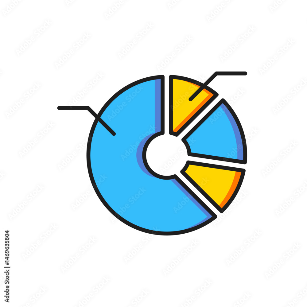 Poster color pie chart infographic icon isolated on white background. diagram chart sign. flat filled outli