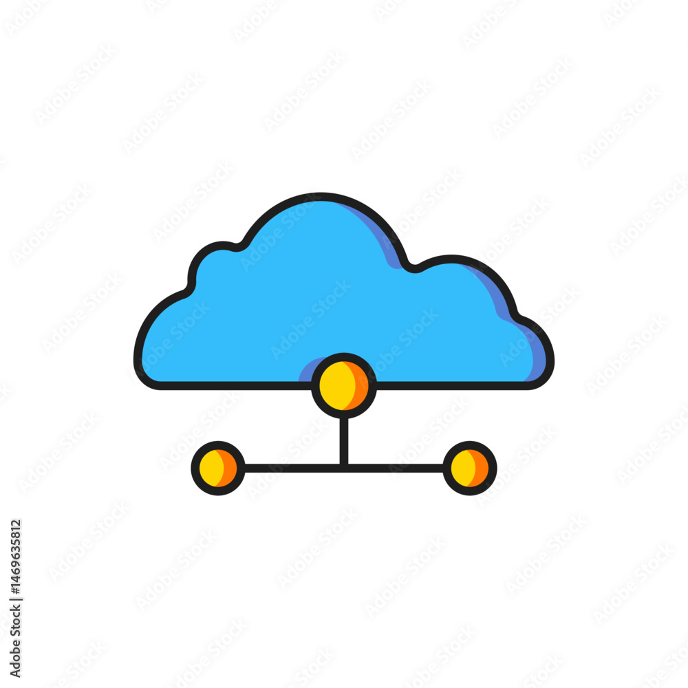Poster color network cloud connection icon isolated on white background. social technology. cloud computing
