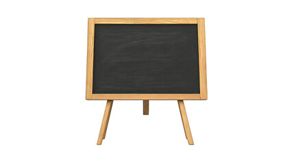 Empty chalkboard on a wooden stand isolated against white background rendering