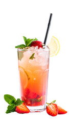 cocktail with strawberry and mint isolated on transparent background, png