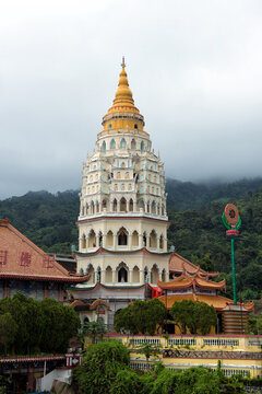 Kek Lok Si Temple in Penang, Malaysia Surrounded by Lush Greenery - Scenic view of the Kek Lok Si Temple, one of the largest and most famous Buddhist temples in Southeast Asia,
