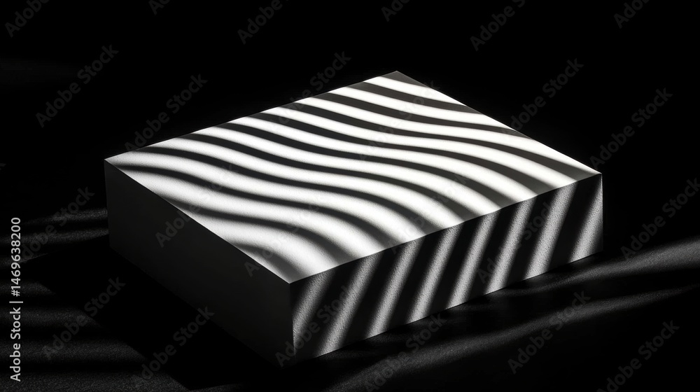 Poster a 3d cube with a wavy pattern on its surface.