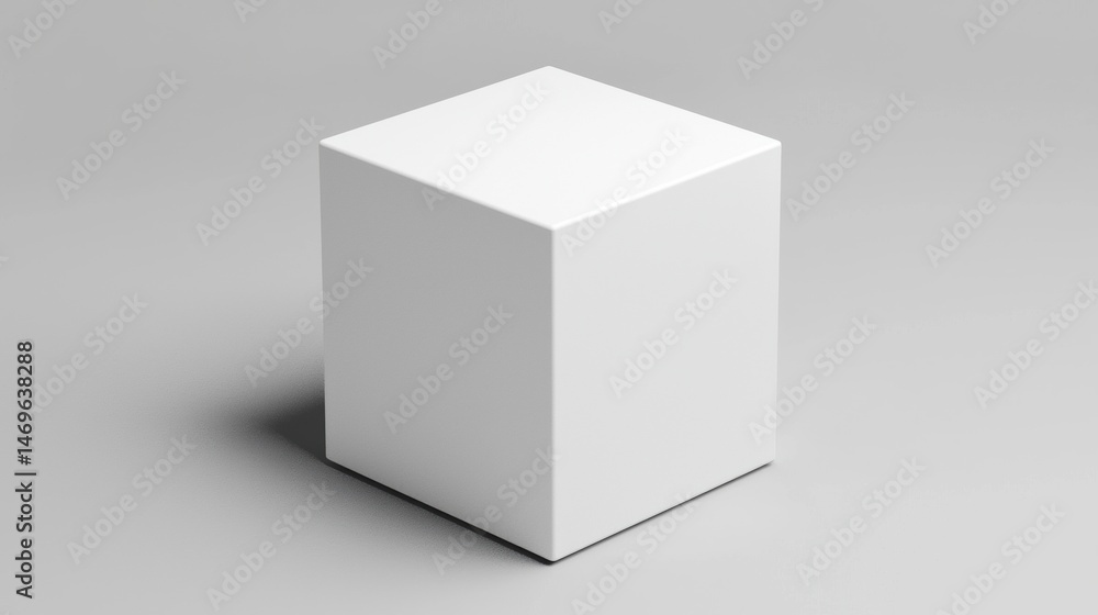 Poster a white cube with a smooth surface and sharp corners.