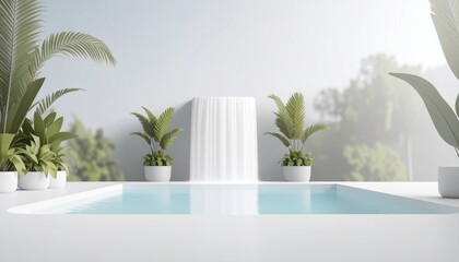 Swimming Pool with Waterfall and Plants