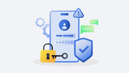 Data security on mobile phone login information security illustration. Vector gradient illustration 