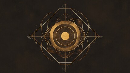 Ornate gold geometric mandala design on dark background.