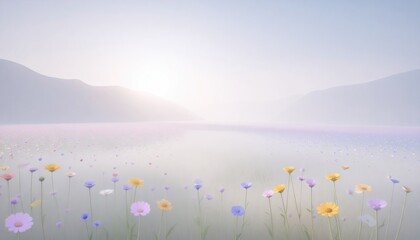Flower Field with Mountain Landscape