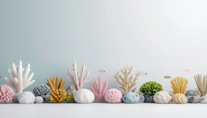 Colorful Coral Rock and Fish Against Plain Background