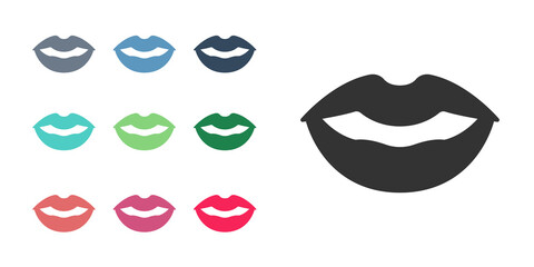 Black Smiling lips icon isolated on white background. Smile symbol. Set icons colorful. Vector