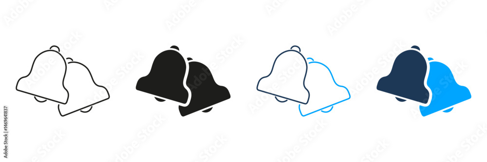 Poster bell notification line and solid icon set. alert and reminder symbol collection. communication and m