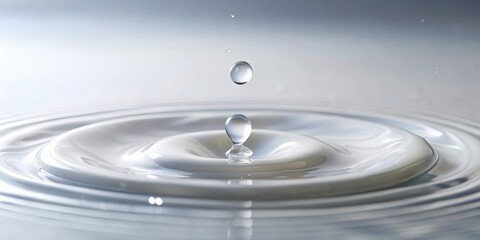 A pristine white surface with a single spot of water droplet on it, surrounded by a few scattered dust particles