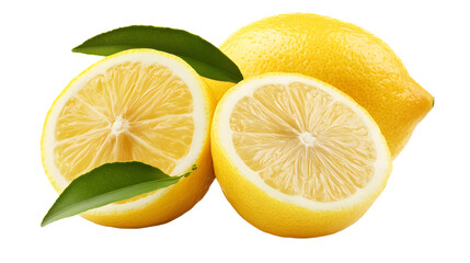 Fototapeta premium Fresh Ripe Juicy Lemon with Leaf Isolated on Transparent Background for Product Marketing and Recipes
