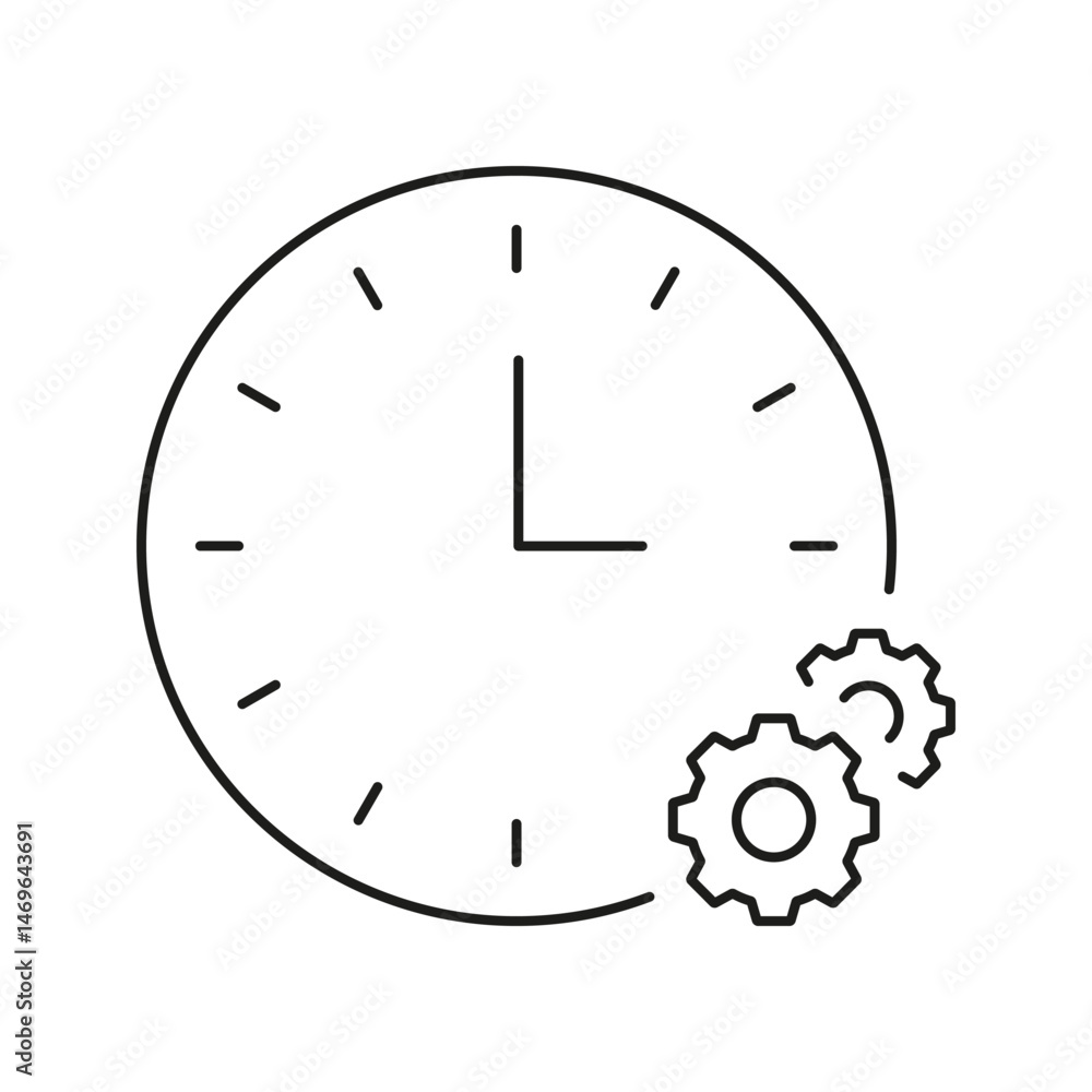 Poster clock with gears line icon. time management, efficiency, and process optimization outline symbol. wo