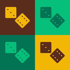 Pop art Game dice icon isolated on color background. Casino gambling. Vector