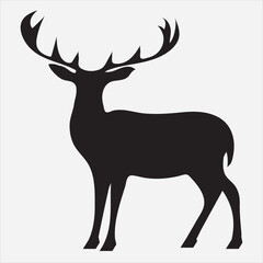 Black Silhouette Deer Icon on White Background