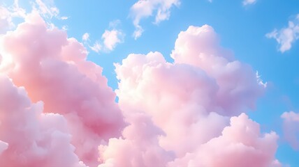 Pastel Pink Clouds Against Vibrant Blue Sky