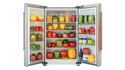 Modern Refrigerator Isolated on Transparent Background with Full Depth of Field