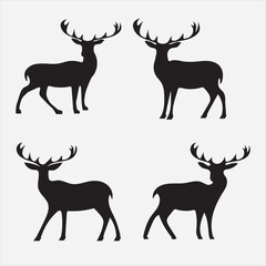 Black Silhouette Deer Set on White Background