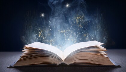 magic book with smoke and sparkling dust