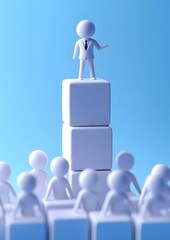 3D illustration of leadership concept with leader on top of blocks guiding team,