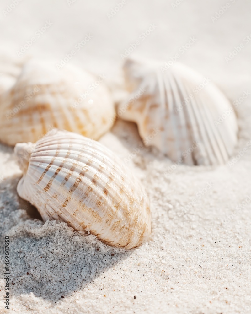 Poster delicate seashells resting on soft sand create serene beach atmo