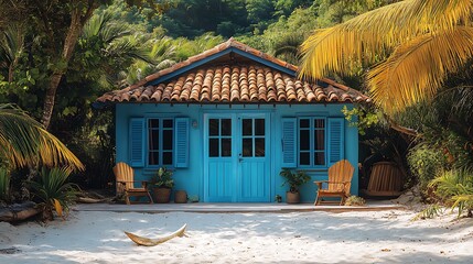Blue tropical beach house wallpapers