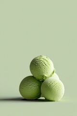 Soft green ice cream scoops stacked elegantly against muted back