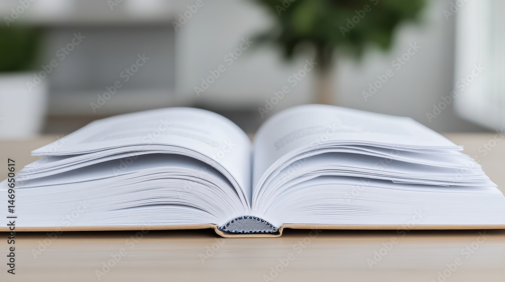 Poster closeup of open book displaying its pages, showcasing knowledge and learning