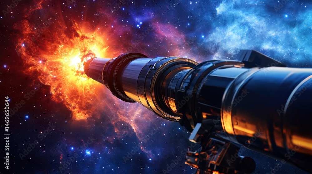 Poster a hyper-advanced telescope capturing a supernova explosion in a distant galaxy