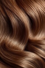 Naklejka premium Close-up view of luxurious, wavy brown hair texture showcasing its shine and depth.