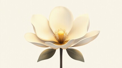Obraz premium A white flower with a yellow center and green leaves.