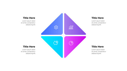Gradient diamond shaped infographic with four icons, ideal for illustrating business cycles, financial processes, or strategic steps