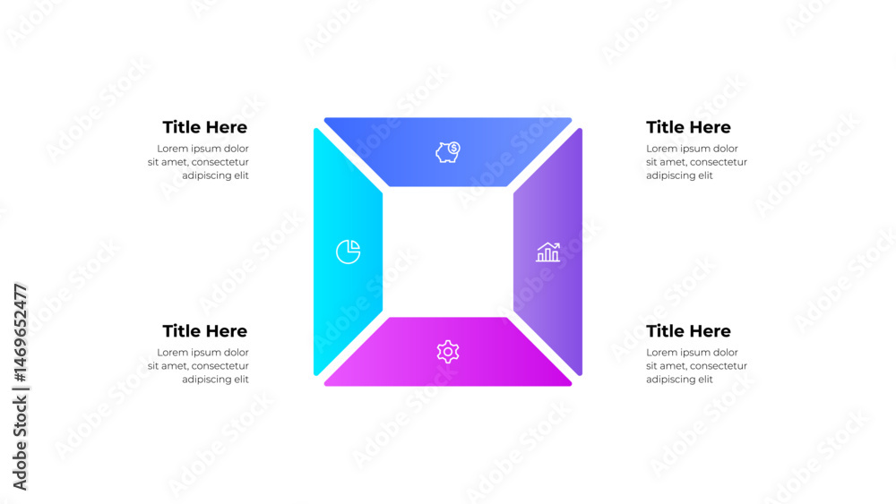 Poster Infographic design with 4 steps to represent processes and solutions, perfect for presentations and business analytics documentation