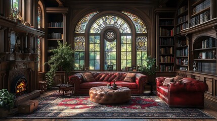 Cozy classic reading room ambience wallpapers