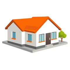 A small 3D house model roof represents residential property, A new, small residential 3D house model on a white background illustrates real estate property design,Wooden house model icon, a small resi