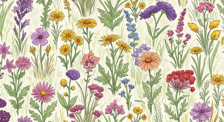 Whimsical Wildflower Meadow: Pastel Floral Illustration AI Generated