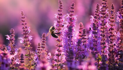 Obraz premium a bee and pink purple salvia flowers