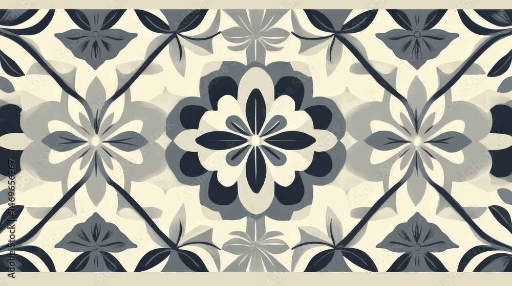 Poster scandinavian-style simple floral pattern with minimalistic flowers and geometric leaves in a harmoni
