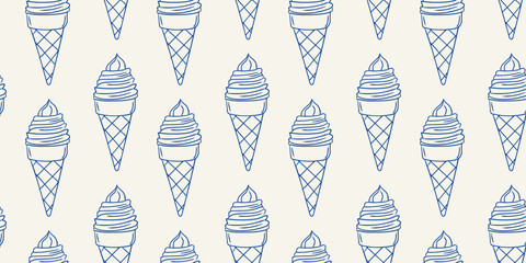 Delightful pattern of ice cream cones in a charming, vintage style displayed on a light background