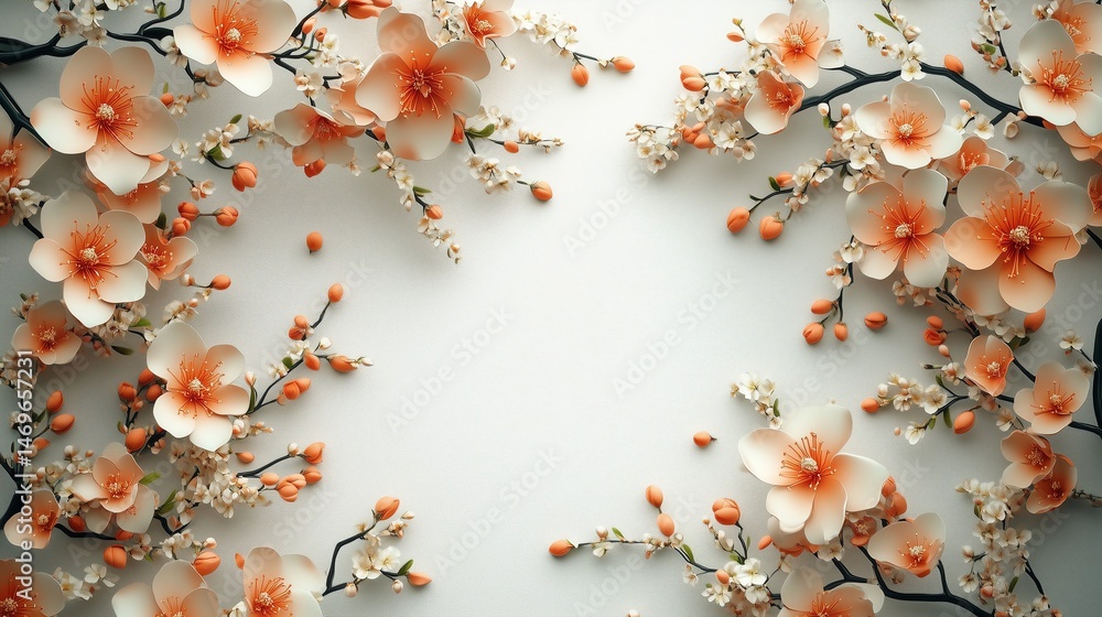 Poster abstract spring branches and flowers arranged in a modern design layout for creative projects