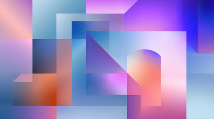 Fototapeta premium Layered translucent geometric shapes with blue, purple, and orange gradient